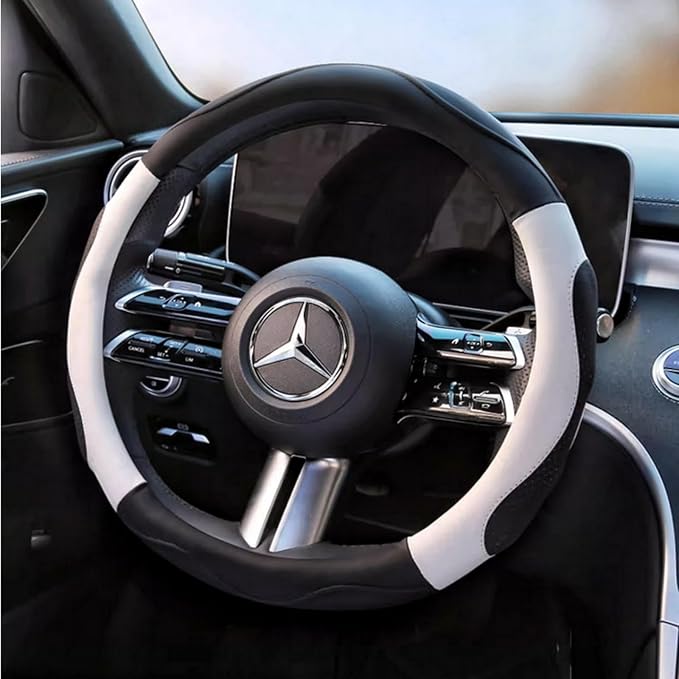 Moyishi Top Leather Steering Wheel Cover Universal Fit Soft Breathable Steering Wheel Wrap (White)