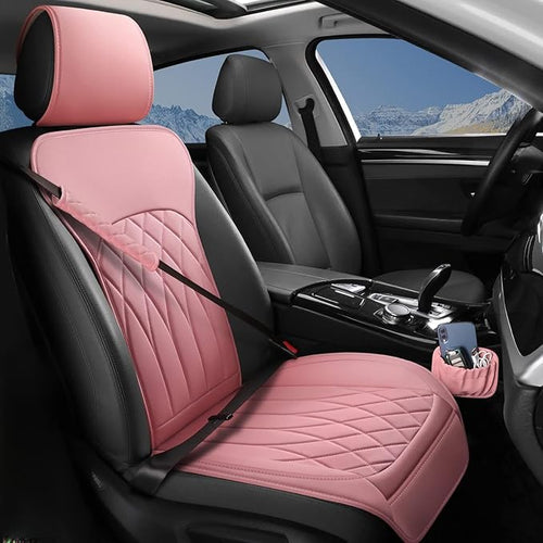 1 Pack Leather Front Car Seat Cover, Universal Sideless Car Seat Protector with Storage Pocket and Seat Belt Pad, Waterproof 