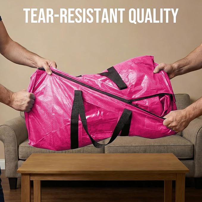 TAILI 2 Pack Pink Extra Large Moving Bags, Heavy Duty Totes with Visible Window, Wrap Around Handles, Space-Saving Storage, A