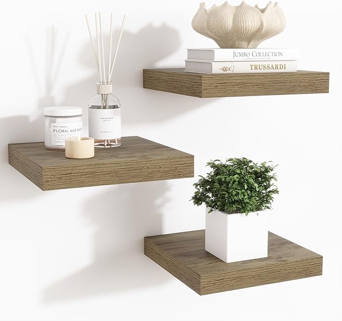 Fun Memories Floating Shelves for Wall - 7.5 Inch Square Shelves with Invisible Brackets, Small Wall Shelf for Living Room, B