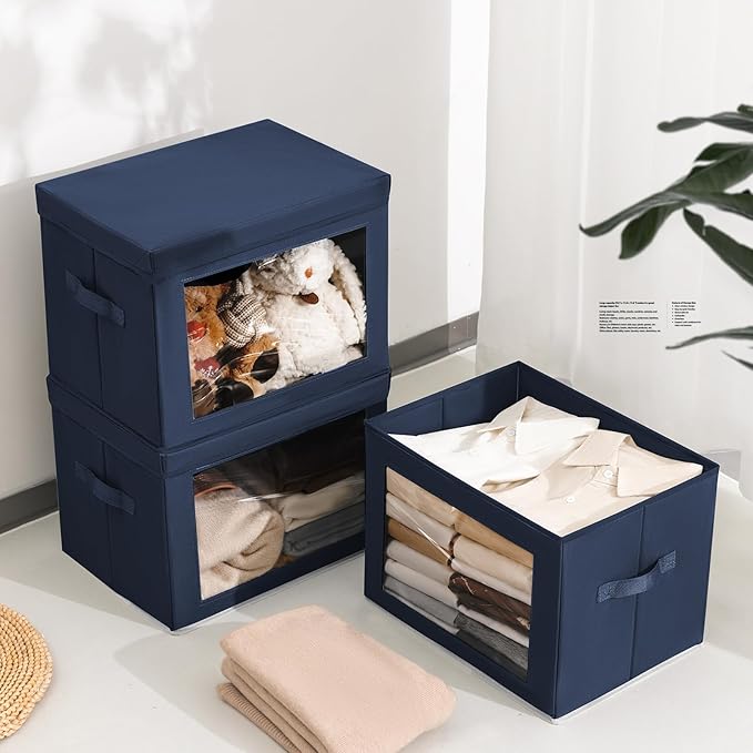 Homsorout Stackable Storage Bins with Lids - Large Storage Box with Lids, Foldable Closet Boxes for Organizing, Wardrobe Clot