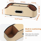 Car Rear Backseat Extra Multifunctional Drink Cup Holder Organizers With Tissue Storage Box Organizer & Hooks For Car Seat Back.Beige