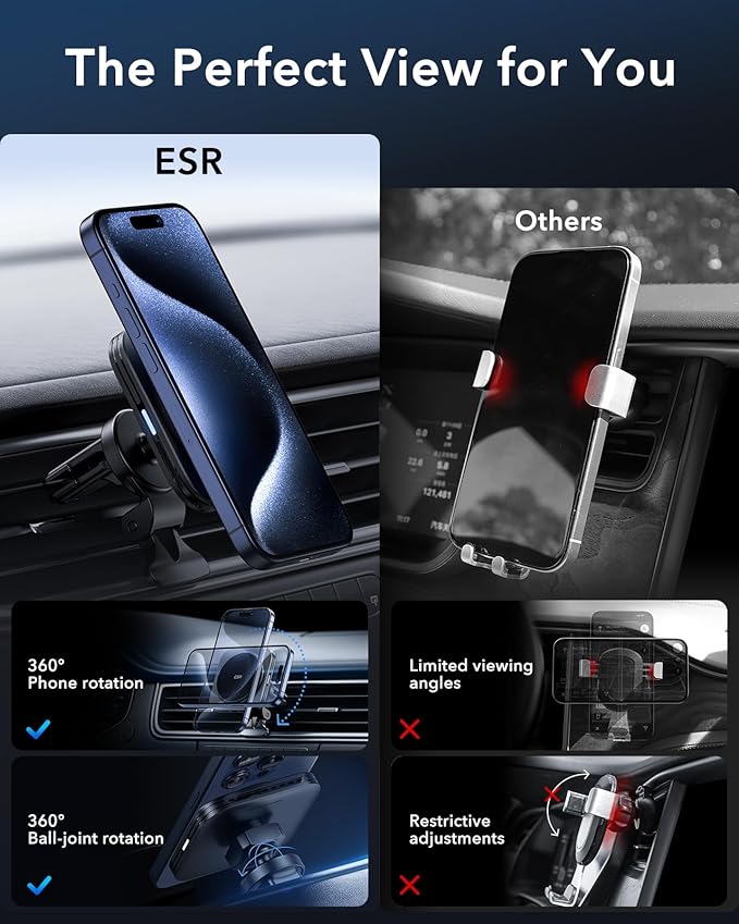 ESR for 15W MagSafe Car Mount Charger, MagSafe Car Charger, Air Vent/Dashboard Magnetic Wireless Phone Holder Mount for iPhone 17e/17/16/15/14/13/12, Galaxy S26/S25, Pixel 10, Fast Charging