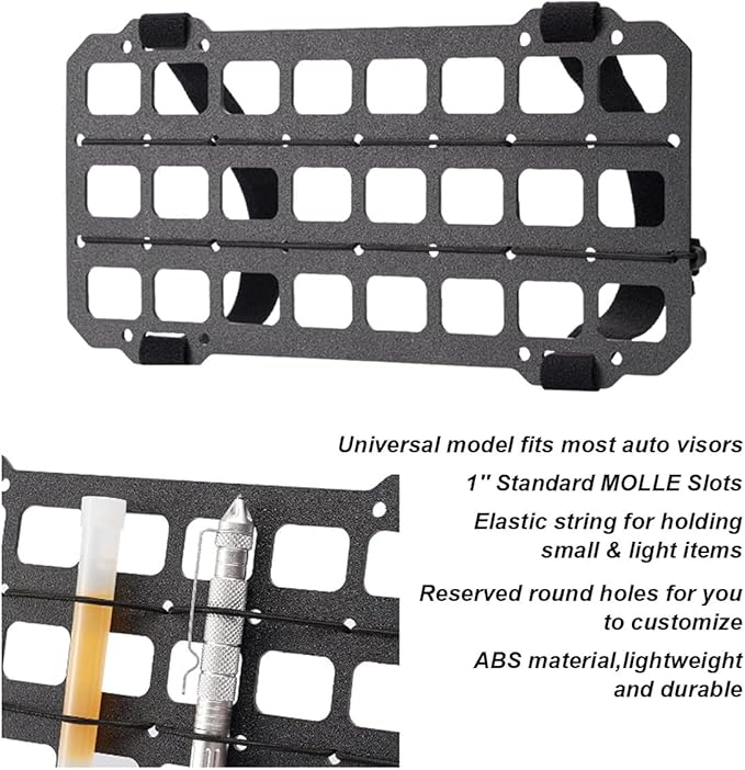 Vehicle Rigid MOLLE Panel, Tactical Gear Car Sun Visor Organizer, EDC Pouch Tool Holster, Storage Holder Visor for Truck Equipment Mount Plate Modular Storage Shelf (Visor Panel)