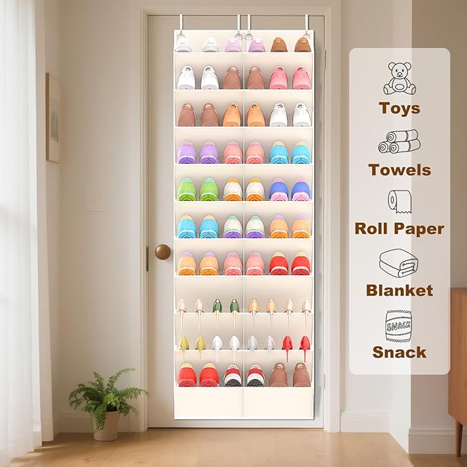 UVIAHOMI 20-30 Pairs Over the Door Shoe Organizer, Clear Pockets Hanging Shoe Storage for Closet, 10-Tier Door Shoes Rack, Ha