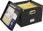 Oterri File Organizer Box with Lid,Large Hanging Filing Box with Mesh Pocket, Document c for Letter Files, Portable Storage C
