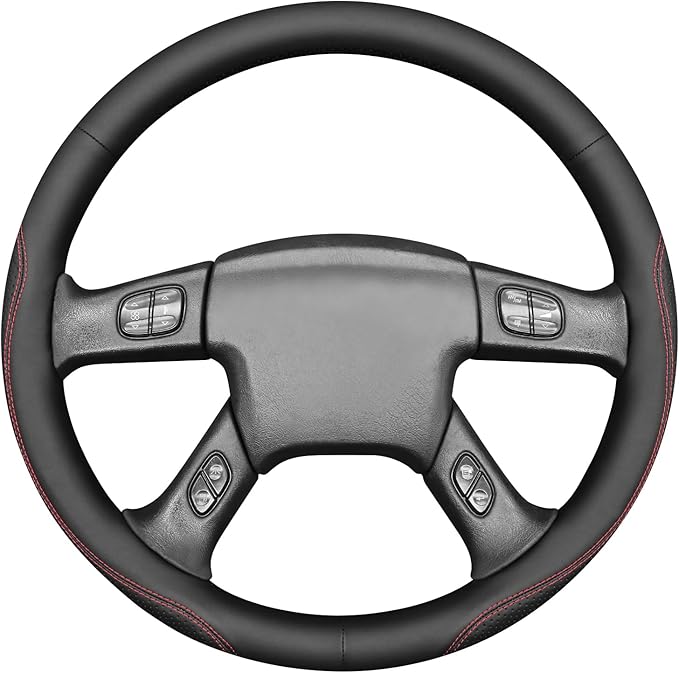 MEWANT Hand Stitch Steering Wheel Cover for Chevy Silverado 1500 2500 Black Smooth Perforated Faux Leather Steering Wrap