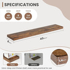 40 Inch Floating Shelves, 8 Inch Deep Floating Shelves for Wall, Hanging Shelf with Invisible Brackets, Deep Shelves for Bath