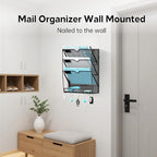 Wall File Organizer - Hanging File Organizer with 5 Hooks, Mail Holder Wall Mounted for Papers, Folders, Magazines, Bills, 4 