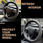 PINCTROT Nappa Leather Steering Wheel Cover for Tesla Model Y/3 Highland/Juniper, D Shaped 14 Inch Small Sized with Breathabl
