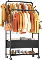 Furologee Clothing Racks for Hanging Clothes, Portable Rolling Garment Rack, Sturdy Metal Freestanding Clothes Rack with Whee