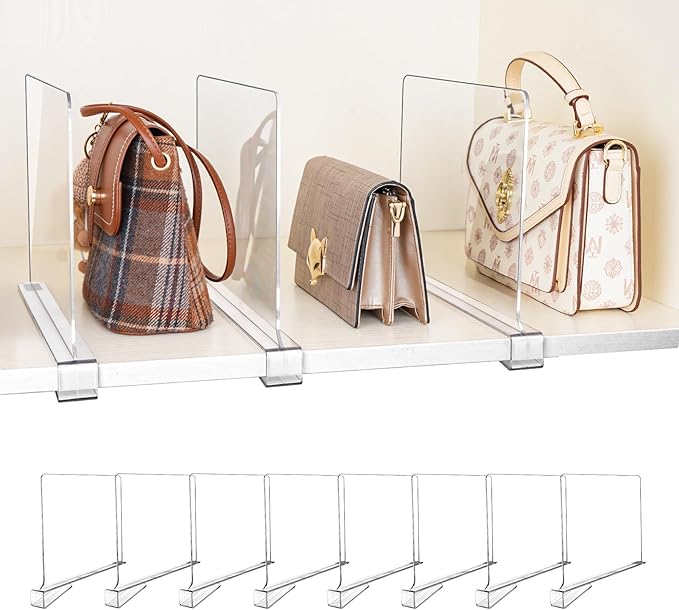 8 Pack Shelf Dividers, Adjustable Shelf Dividers for Closet Organization with Non-Slip Design, Clear Acrylic Shelf Dividers f