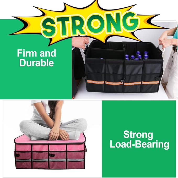 Trunk Organizer, LIBZAKI Cargo Organizer, Premium Multi Compartments Collapsible Portable Trunk Storage for auto, SUV, Truck,