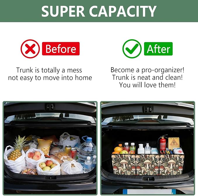 Mushrooms Reusable Grocery Bags Large Shopping Tote Bag with Reinforced Bottom Board, Water Resistant Foldable Storage Bags f