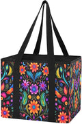 Mexican Art Design Reusable Grocery Bags Large Shopping Tote Bag with Reinforced Bottom Board, Water Resistant Foldable Stora