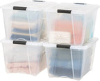 IRIS USA 54 Qt Stackable Plastic Storage Bins with Lids, 4 Pack - BPA-Free, Made in USA - See-Through Organizing Solution, La
