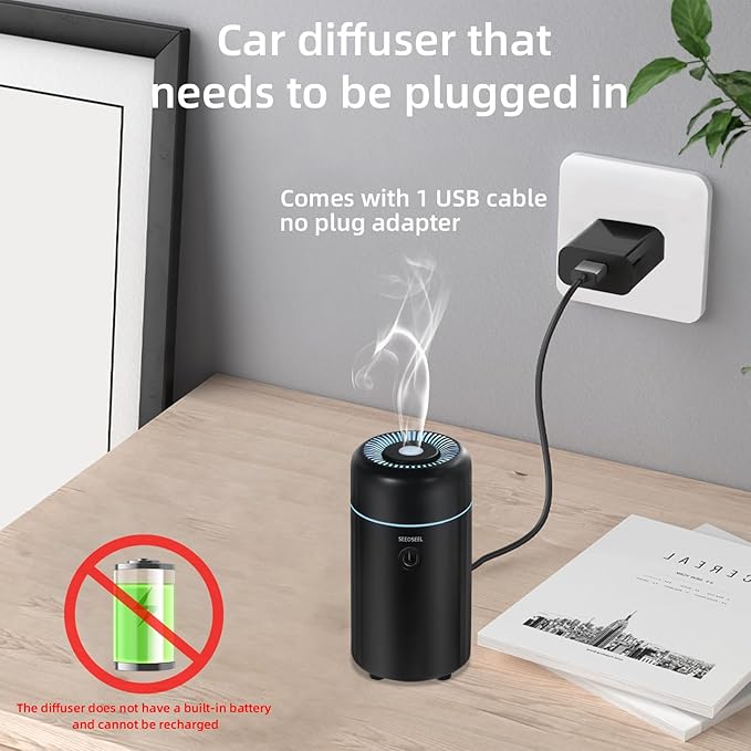 Car Aromatherapy Diffusers for Essential Oils，Mini USB Air Scent Small Humidifier with 7-LED Color Changing for Car Room Home
