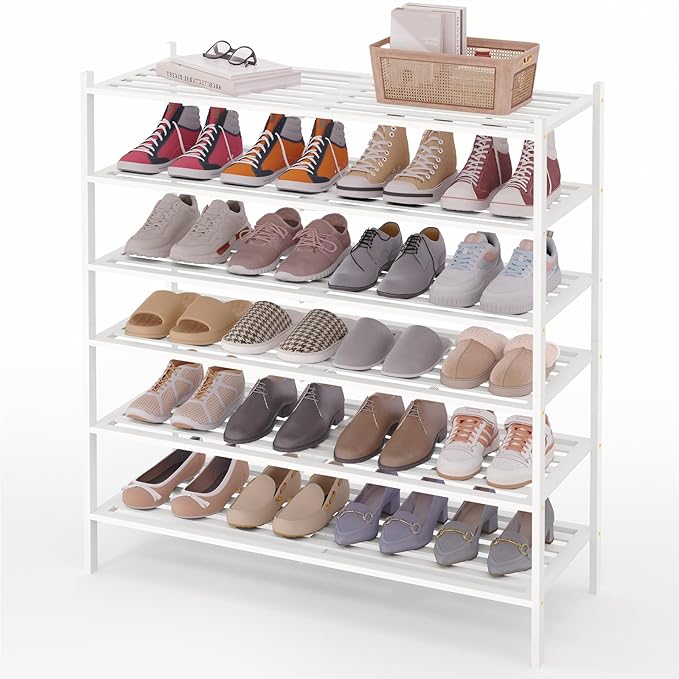 Smiry Long Bamboo Shoe Rack 6-Tier, Stackable Wooden Shoe Organizer for Entryway & Closet, Free Standing Wood Shoe Storage Sh