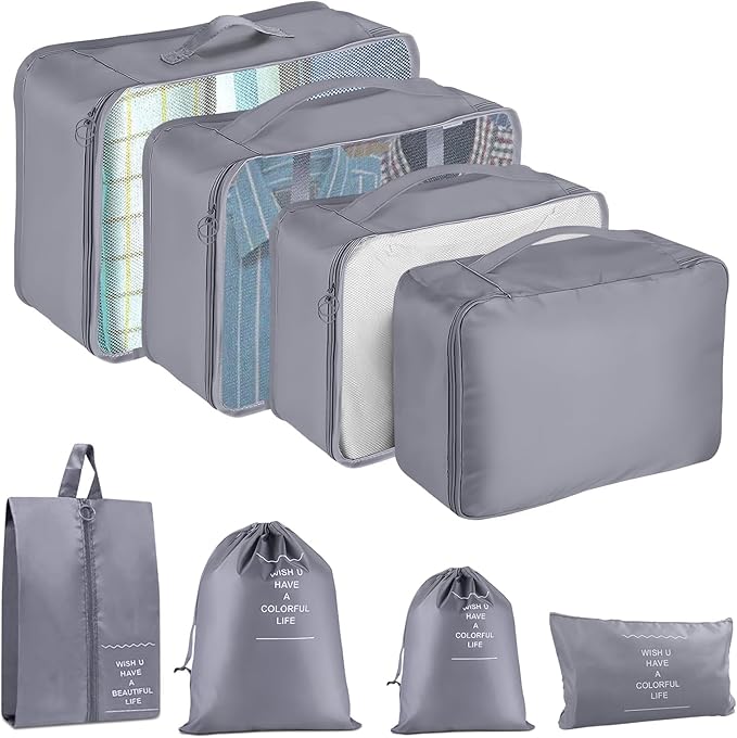 Packing Cubes for Travel - 8 Set Luggage Organizer Bags for Family, Mesh Breathable Travel Packing Cubes for Suitcases Durabl
