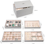 Voova Stackable Jewelry Organizer Tray with Lid, PU Leather Jewelry Storage Holder for Drawer Inserts, Jewellery Display Box 