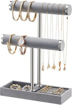 bussdis 2 Tier Bracelet Holder Display - Detachable T Bar Grey Velvet Bracelet Holder, Jewelry Holder Organizer for Bracelet,
