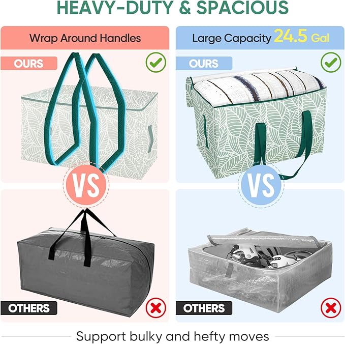 BALEINE 2-Pack Oversized Moving Bags with Reinforced Handles, Heavy-Duty Storage Tote for Clothes, Moving Supplies (Antique F