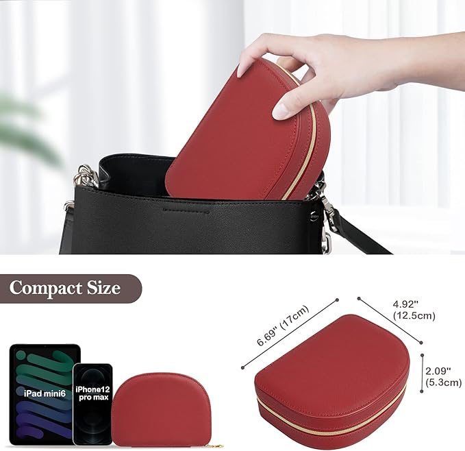 ProCase Travel Size Jewelry Box, Medium Portable Seashell-Shaped Jewelry Case, 2 Layer Jewelry Organizer in PU Leather for Wo