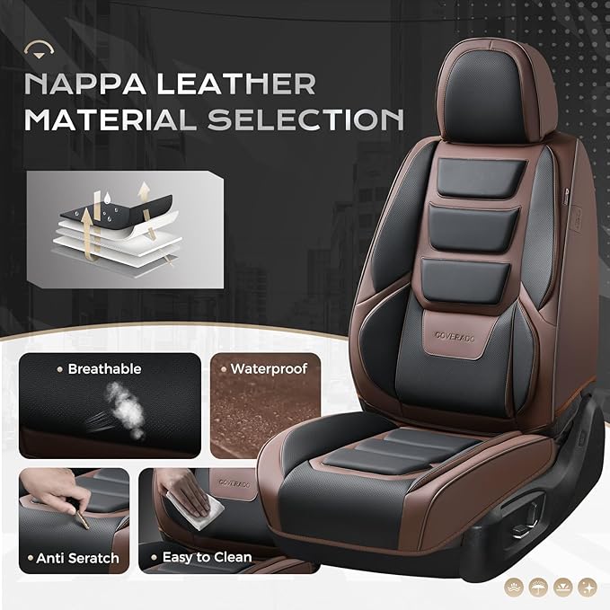 Coverado Car Seat Covers Full Set, Seat Covers for Cars, Front Seat Covers and Back Seat Cover Waterproof Leather Automotive 
