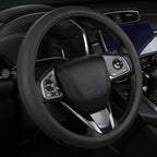 Cxtiy Genuine Leather Steering Wheel Cover, Premium Black Soft Perforated Breathable, Fits 15.5-16 Inch Wheels