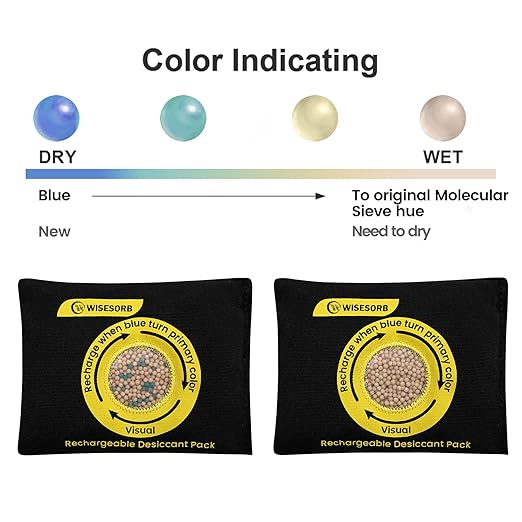 100g Reusable Molecular Sieve Desiccant Packs – Rechargeable Dehumidifier with Color Indicator for Storage, Gun Safes, Electr