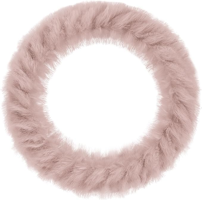 Fuzzy Winter Steering Wheel Cover for Women, Warm Cute Fluffy Car Wheel Cover for Sedan, SUV, Soft Furry Girly Plush Car Handle Cover for Cold Weather, 14.75-15.15in, Pink