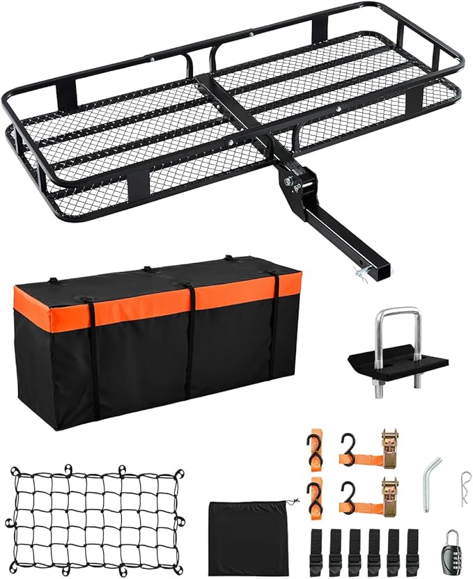 VEVOR 60x24x6 Folding Hitch Carrier - 500lb Capacity Cargo Basket & Waterproof Bag, Fits 2" Hitch Receiver for SUV, Truck, Pickup