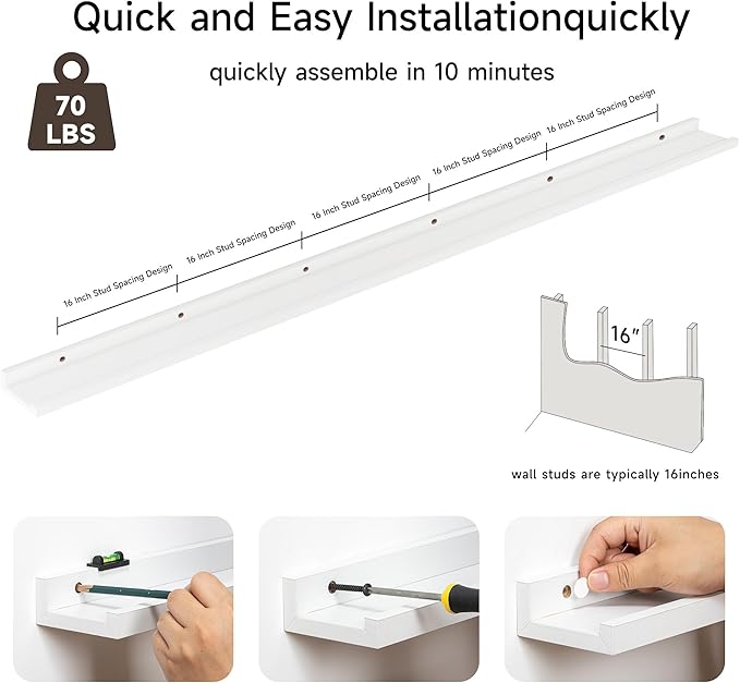 Floating Picture Ledge Shelves for Wall Set of 2, 95 Inches Picture Ledge Shelf with Long Large Nursery Book Shelf for Toys S