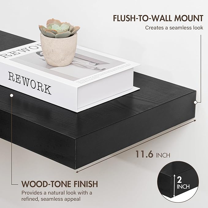 40 Inch Floating Shelves, 12" Deep Floating Shelf Wall Mounted, 40" Wall Shelves, Rustic Deep Bookshelf, Extra Deeper & Thick