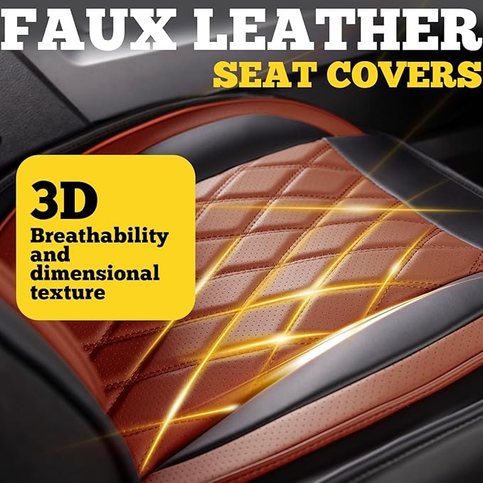 LINGVIDO Car Seat Covers for Front Seats (2 Seats) - Premium Perforated Nappa Leather,Waterproof Shield, Omni-Adapt Fit for S