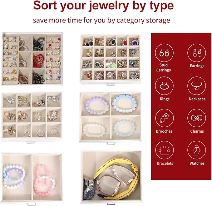 BOOVO Jewelry Box For women, 6 Layer Large Jewelry Organizer With Mirror, Multi-Function Storage Box With Lock, Accessory Hol