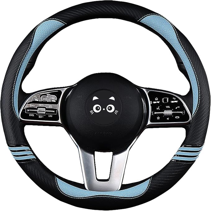 Iwantit® Cute Steering Wheel Cover for Women, Carbon Fiber&Breathable Pu Leather with Anti-Slip Rubber Ring, Steering Wheel P