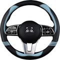 Iwantit® Cute Steering Wheel Cover for Women, Carbon Fiber&Breathable Pu Leather with Anti-Slip Rubber Ring, Steering Wheel P