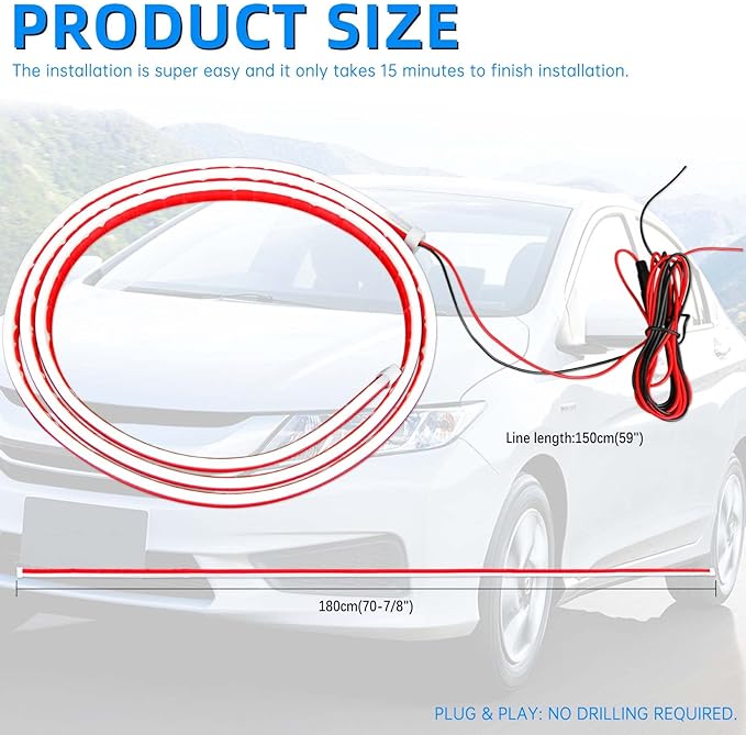 DREAMIZER 71" Dynamic Scan Start Up Car LED Under Hood Light Strip Glow Daytime Running Light(White)