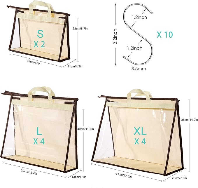 CINPIUK 10 Set Handbag Storage Organizer Dust Bags for Purses Handbags Closet, Clear Purse Protector Storage Bag Dust Cover f