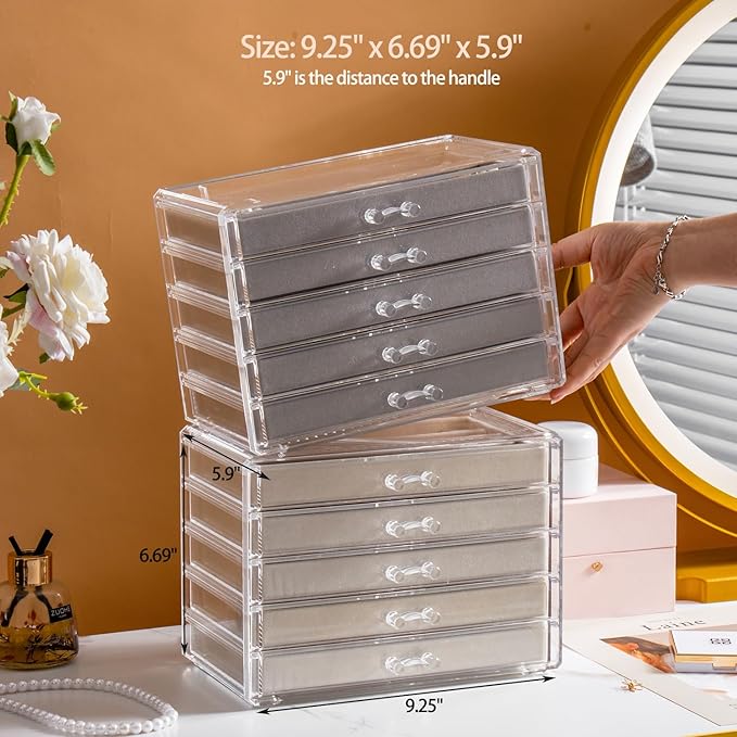 YUFONG Necklace Holder Organizer, Dustproof Necklace Box Velvet Necklace Organizer Box with Lid Clear Acrylic Dustproof Stack