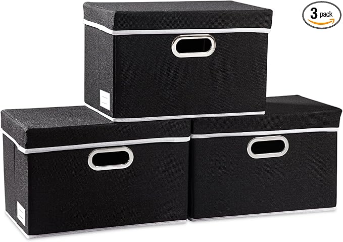 PRANDOM Foldable Storage Box with Lid [3-Pack] Fabric Collapsible Storage Bin Organizer Container Basket Cube with Cover for 