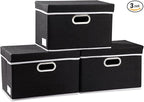 PRANDOM Foldable Storage Box with Lid [3-Pack] Fabric Collapsible Storage Bin Organizer Container Basket Cube with Cover for 