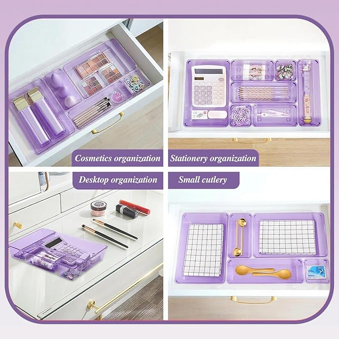 Kitchen Desk Drawer Organizers Storage for Office, Small Acrylic Vanity Trays Makeup Organizer for Drawer Bathroom Plastic Ma