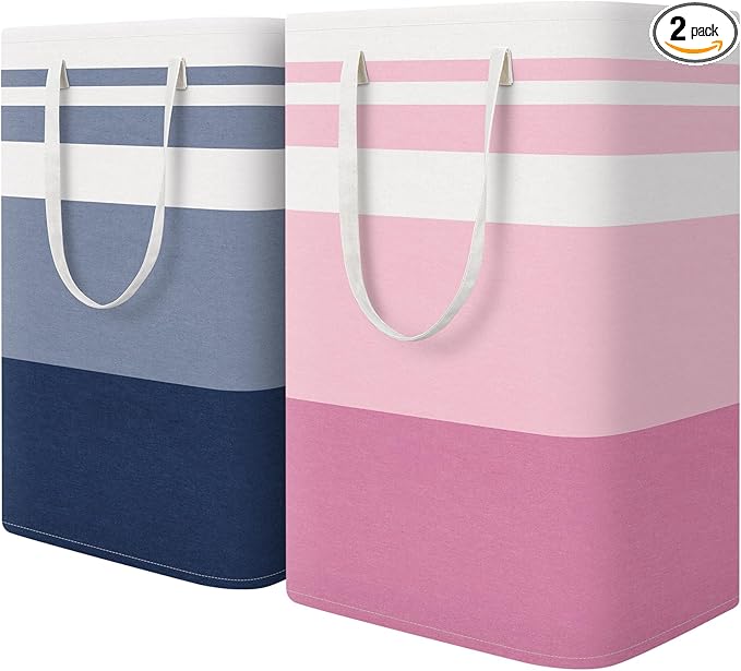 HomeHacks 2 Pack Large Laundry Baskets, Waterproof, Freestanding Laundry Hampers, Collapsible Clothes Hamper with Reinforced 