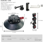 CNC Machined 6in Suction Cup Camera Mount with Ball Head Magic Arm, 1/4" ARRI Holes, Quick Release Car Mount with Phone Holder & Action Camera Adapter Compatible with DJI OSMO Pocket 3 Insta360 iPhon