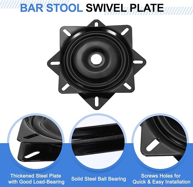 uxcell 6" Bar Stool Swivel Replacement, 360° Rotation Lazy Susan Turntable, Square Semi-Ball Bearing Seat Swivel Base Mount P