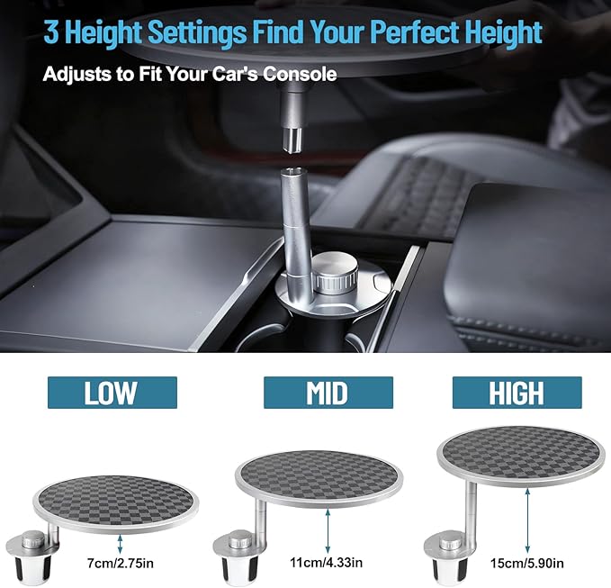 Car Tray Table & Car Desk for Laptop with 2 Risers and Anti-Slip Pad, 360° Rotating Cup Holder for Working and Eating Compatible with Tesla Model 3/Y/S, Ford F150/Explorer/Maverick & Most Vehicles/EV