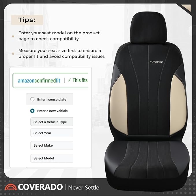 Coverado Automotive Seat Covers Front Seats, Luxury Car Seat Covers, Auto Seat Covers 2-Pack, Beige Driver Seat Protectors, U