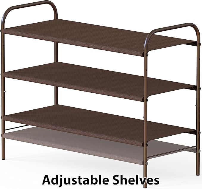 Simple Houseware 3-Tier Shoe Rack Storage Organizer, Bronze – Space-Saving Shoe Shelf, Holds 9–16 Pairs, Sturdy Metal Frame, 